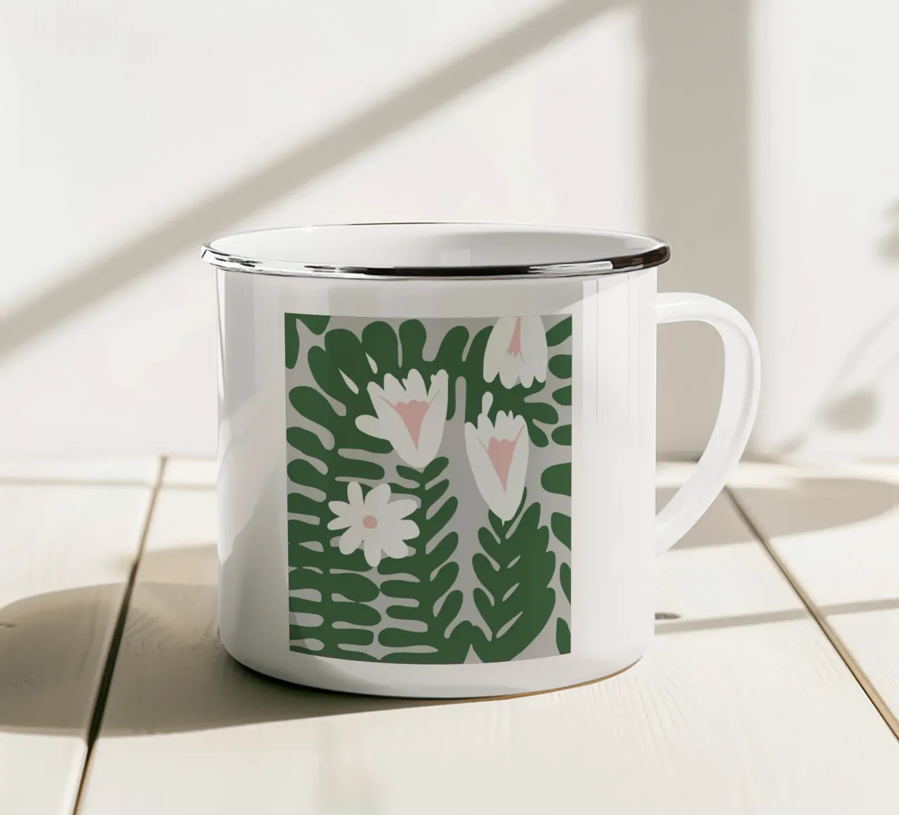 Witte zuivere bloem emaille mok van Little Dean