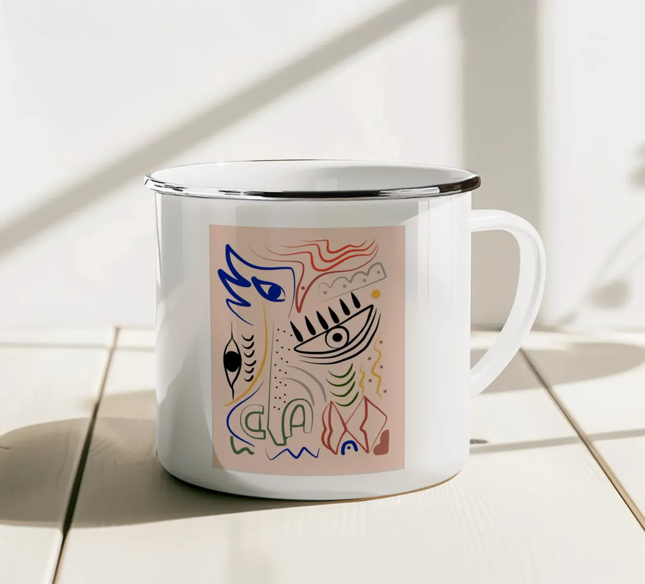 Line art massimalista 11 tazza in smalto da Little Dean
