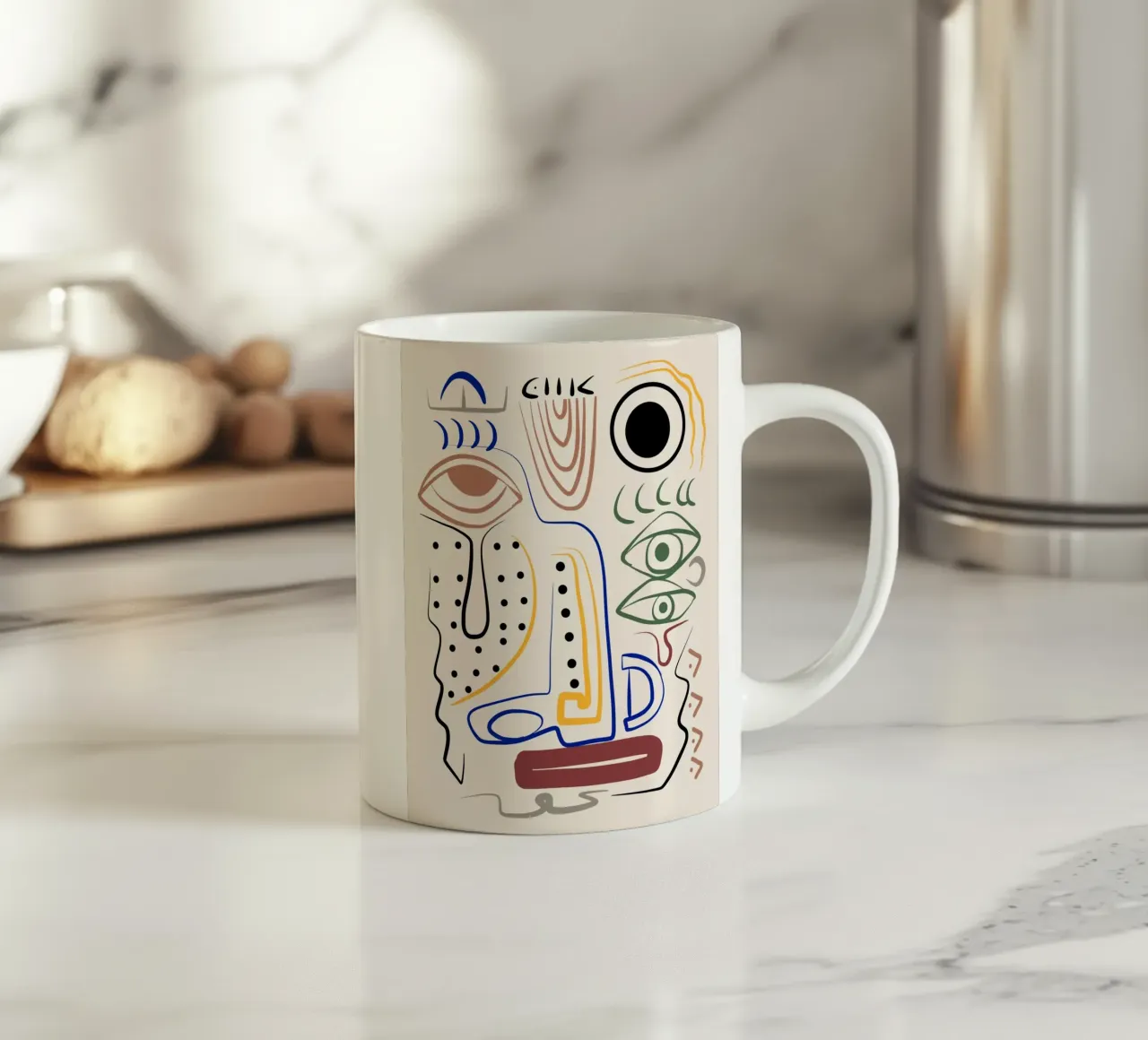 Line art massimalista 12 tazza in ceramica da Little Dean