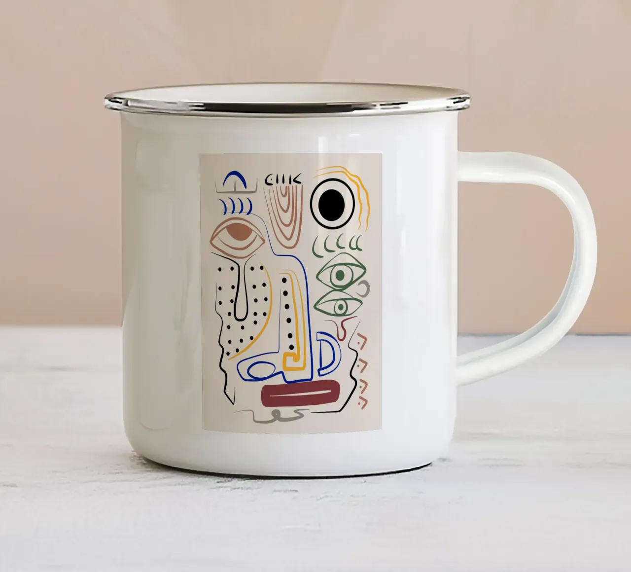 Line art massimalista 12 tazza in smalto da Little Dean