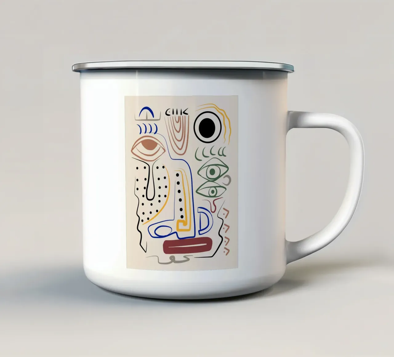 Line art massimalista 12 tazza in smalto da Little Dean