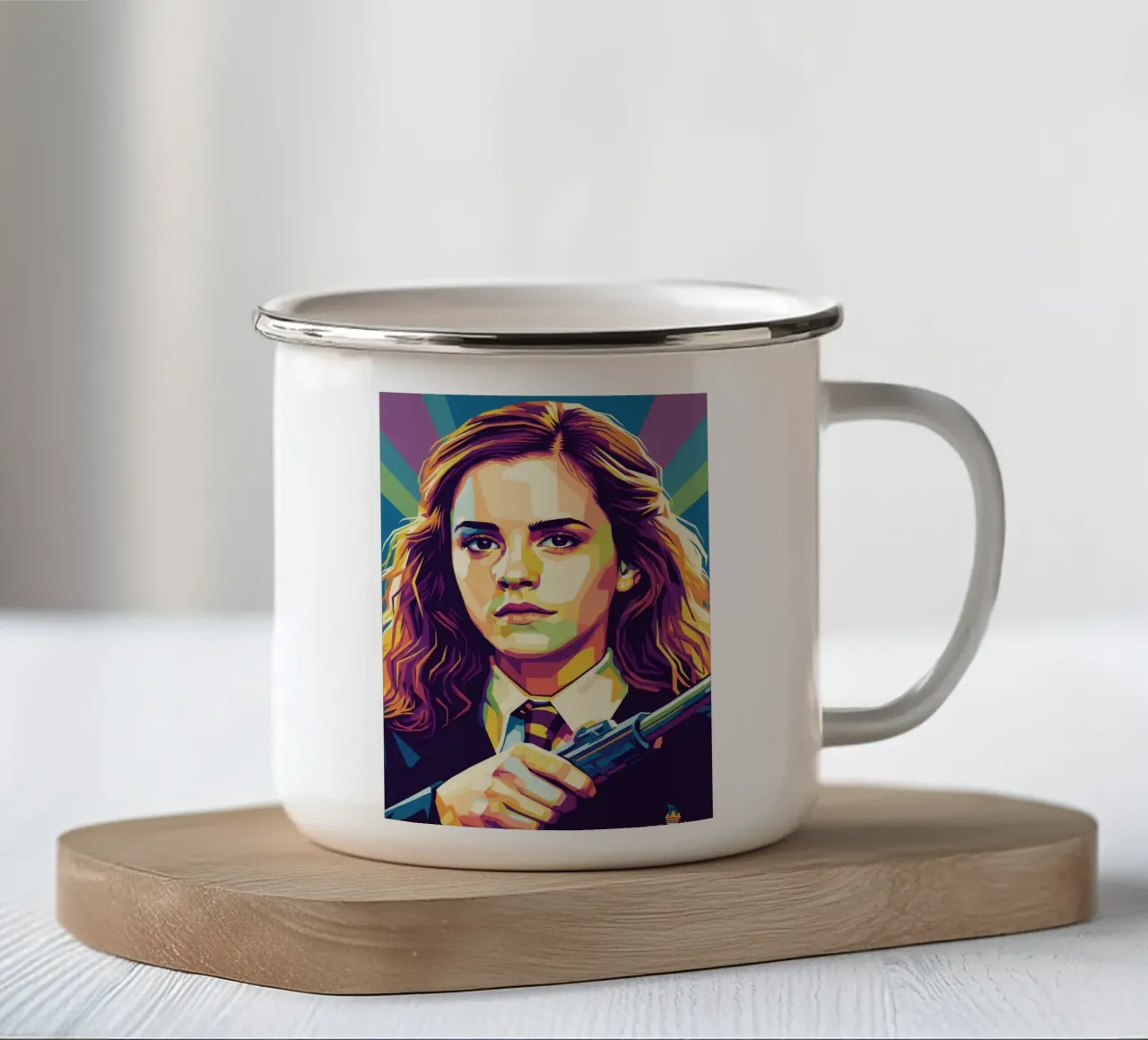 Ritratto pop art di Emma Watson tazza in smalto da Hantamrata