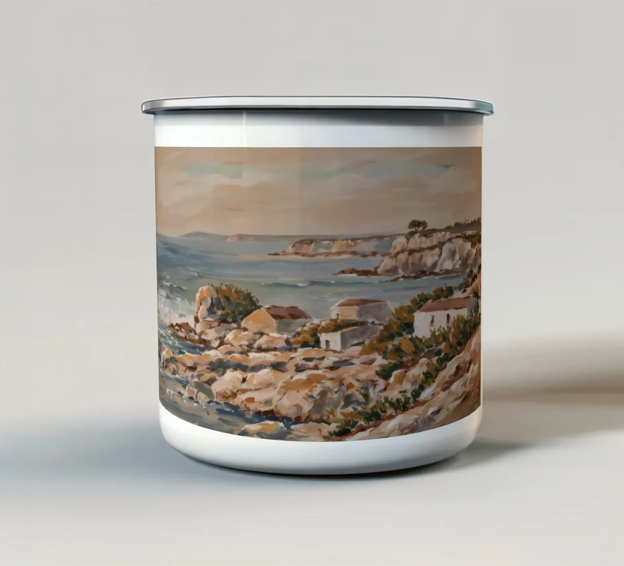 Vue du rivage rocheux mug en émail de Angkasa Mist