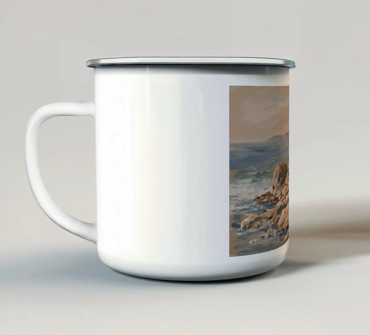 Vue du rivage rocheux mug en émail de Angkasa Mist
