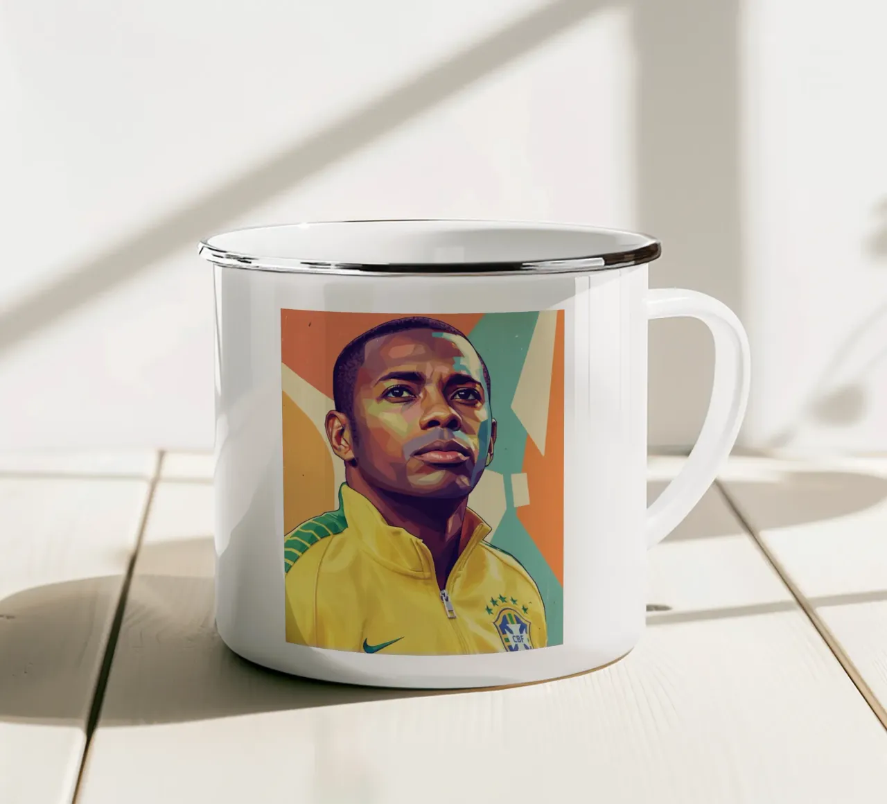 Ritratto pop art di Robinho tazza in smalto da Hantamrata