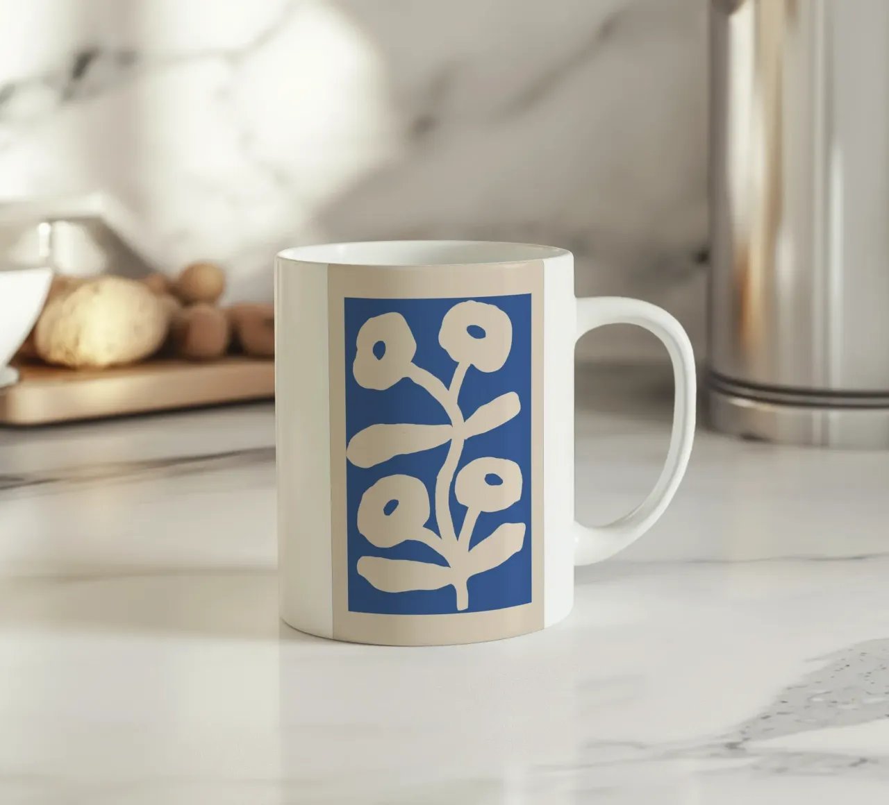 Blu astratto floreale botanico tazza in ceramica da Melloi Art Print