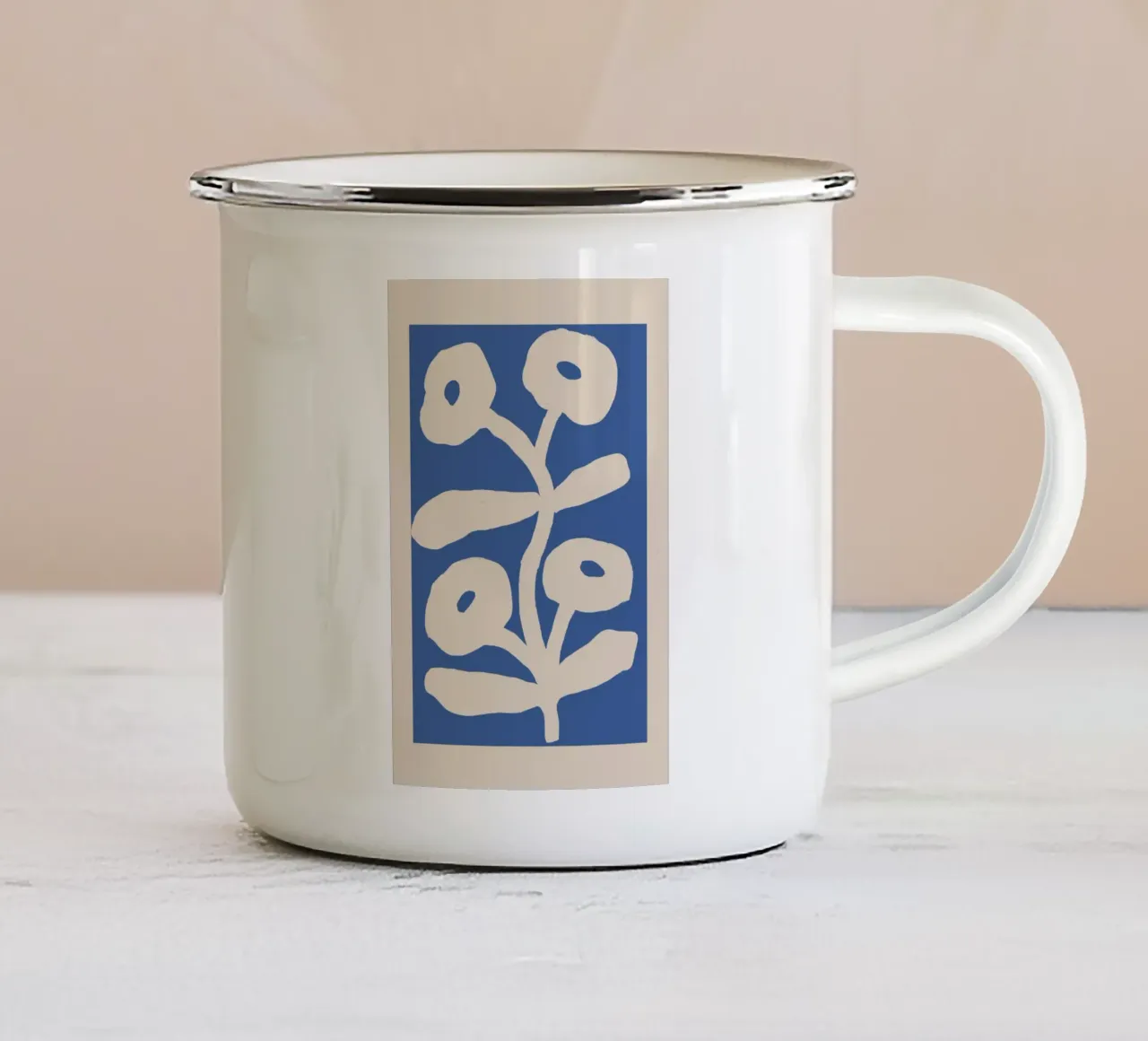 Blu astratto floreale botanico tazza in smalto da Melloi Art Print
