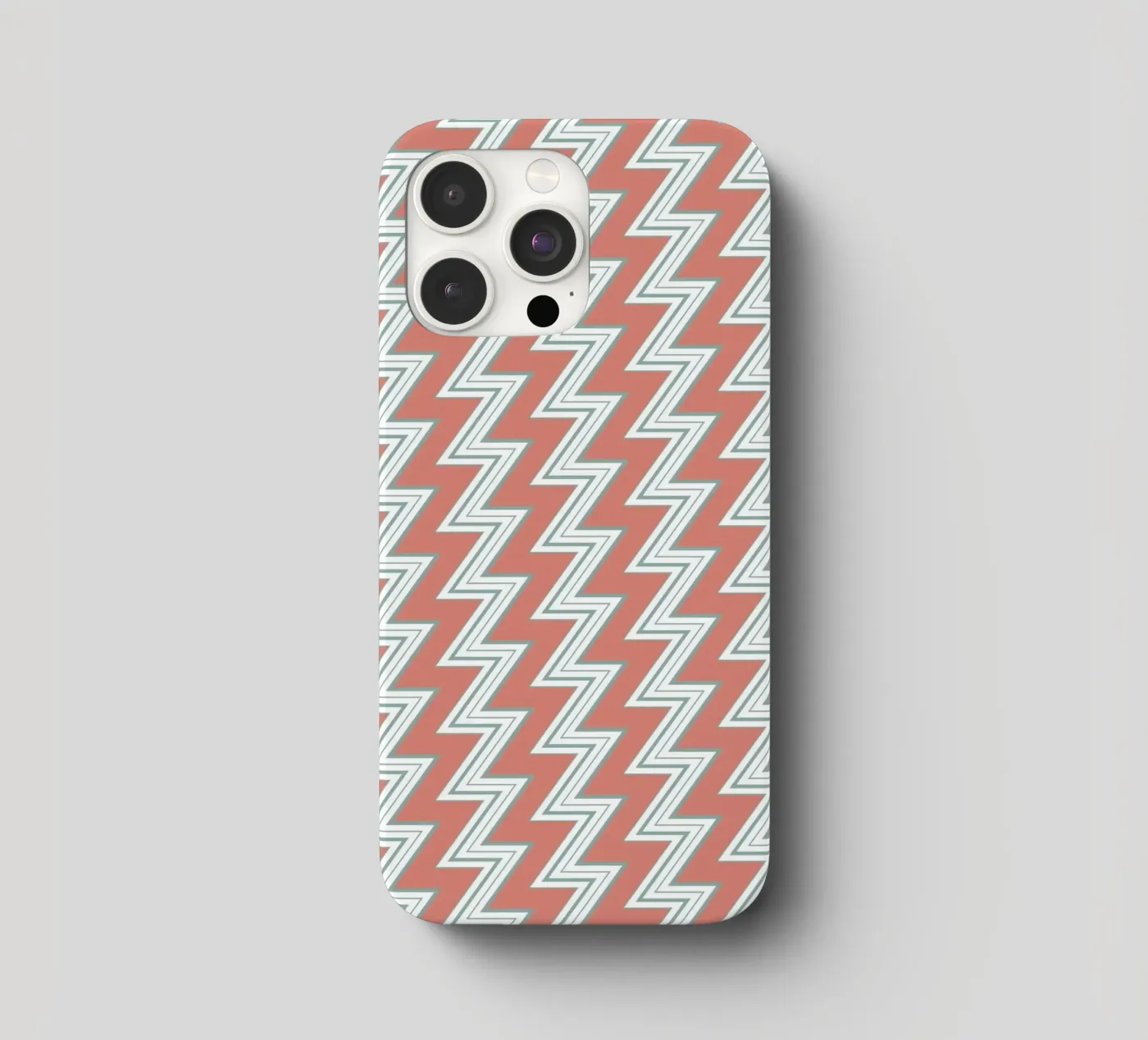 Digital Zigzag Pattern (White & Pastel Green on Coral) iphone case by kathrinmay