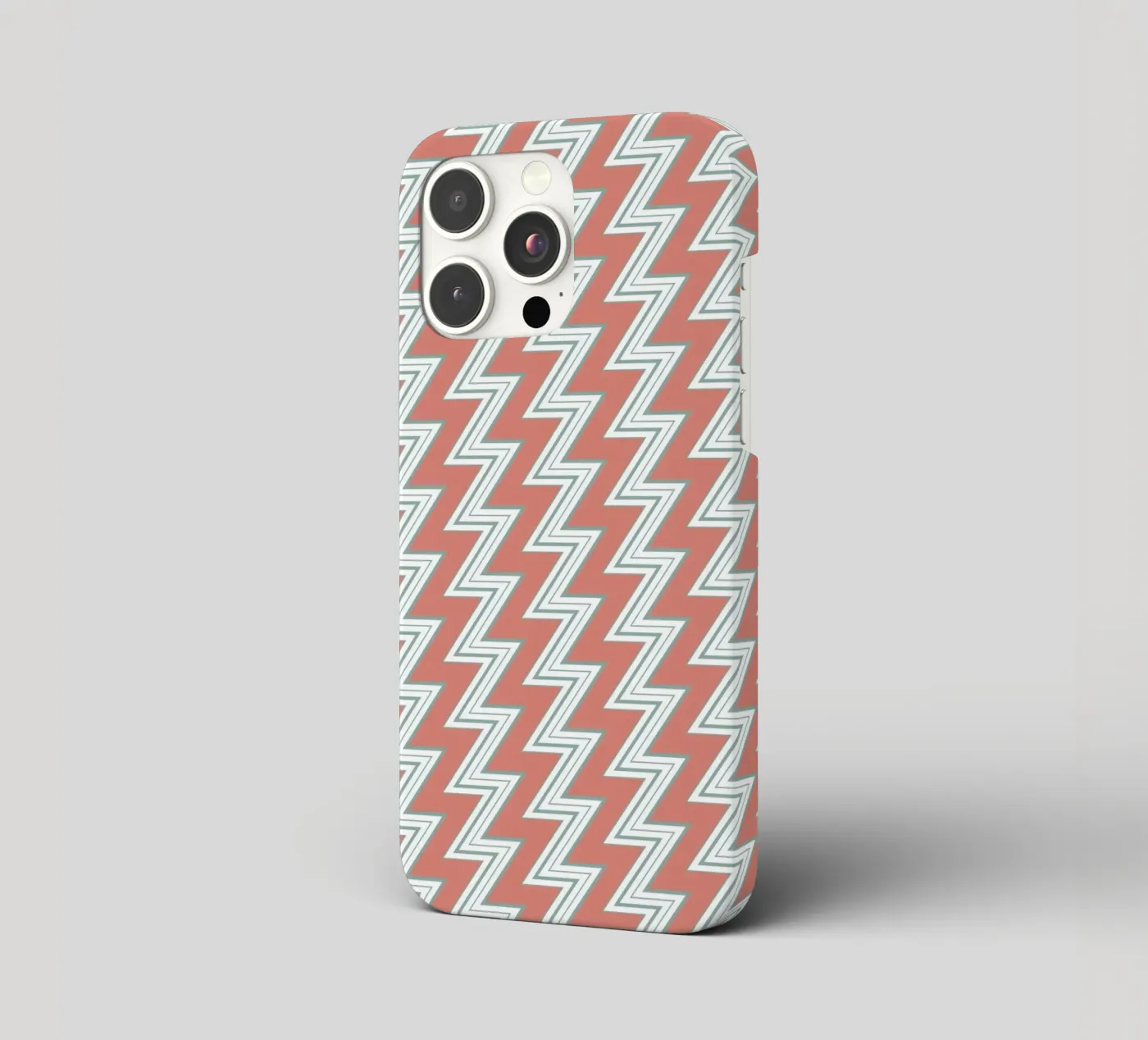 Digital Zigzag Pattern (White & Pastel Green on Coral) iphone case by kathrinmay