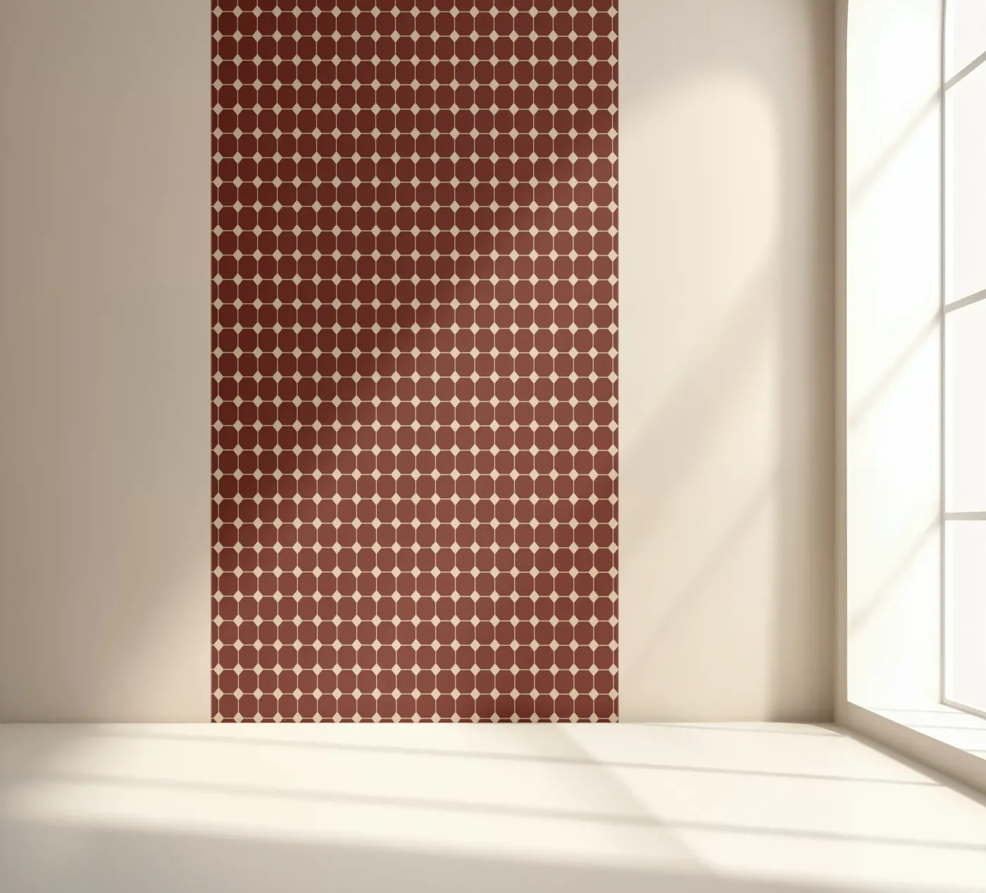 Geometric Squares Pattern (Beige on Red) carta da parati fotografica da kathrinmay