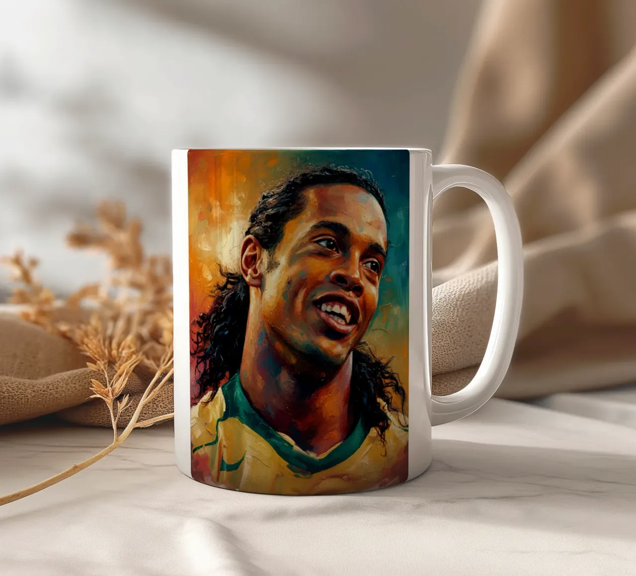 Ronaldinho con l'iconico sorriso tazza in ceramica da Lembayung art