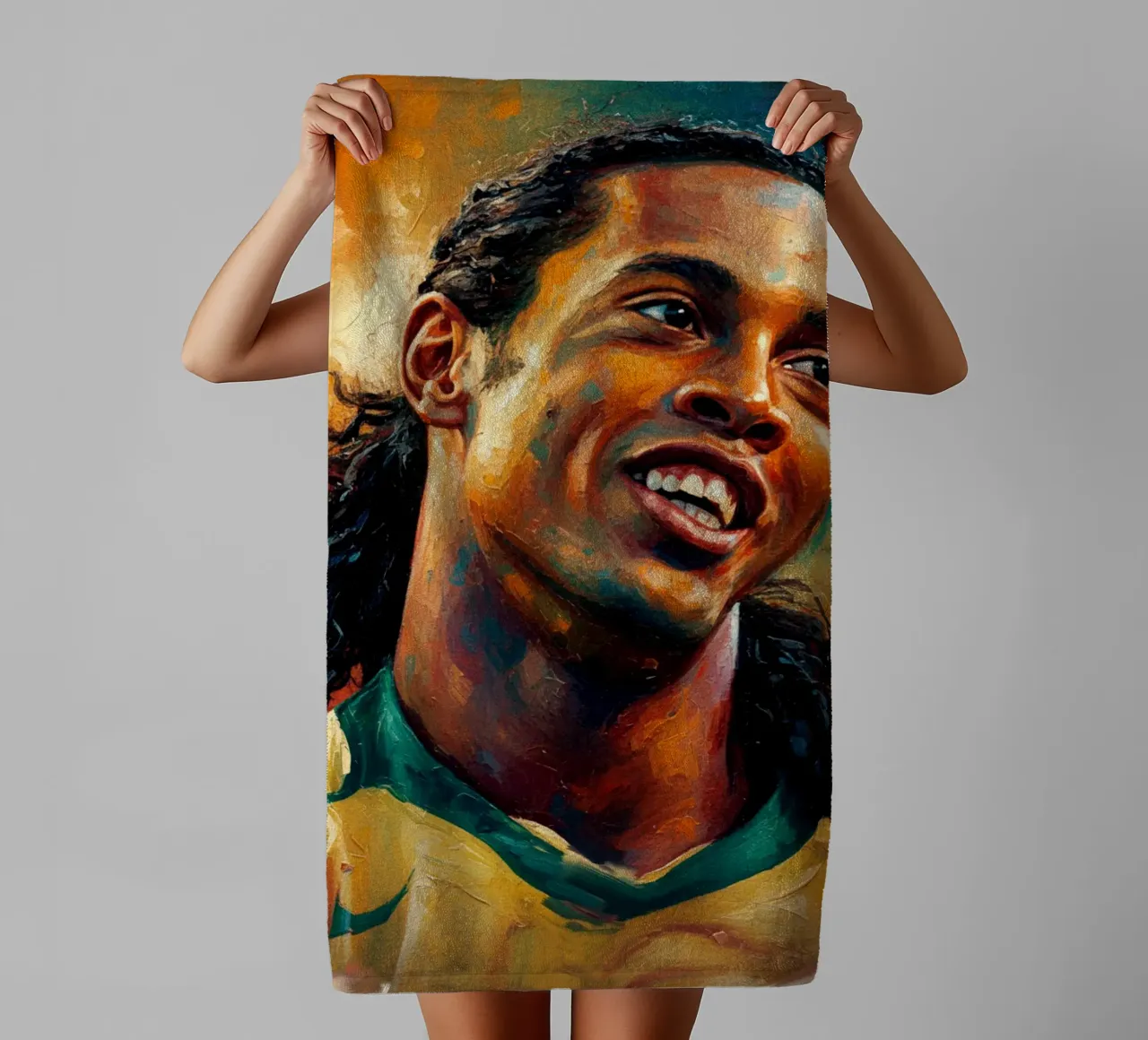 Ronaldinho con l'iconico sorriso asciugamano da bagno da Lembayung art