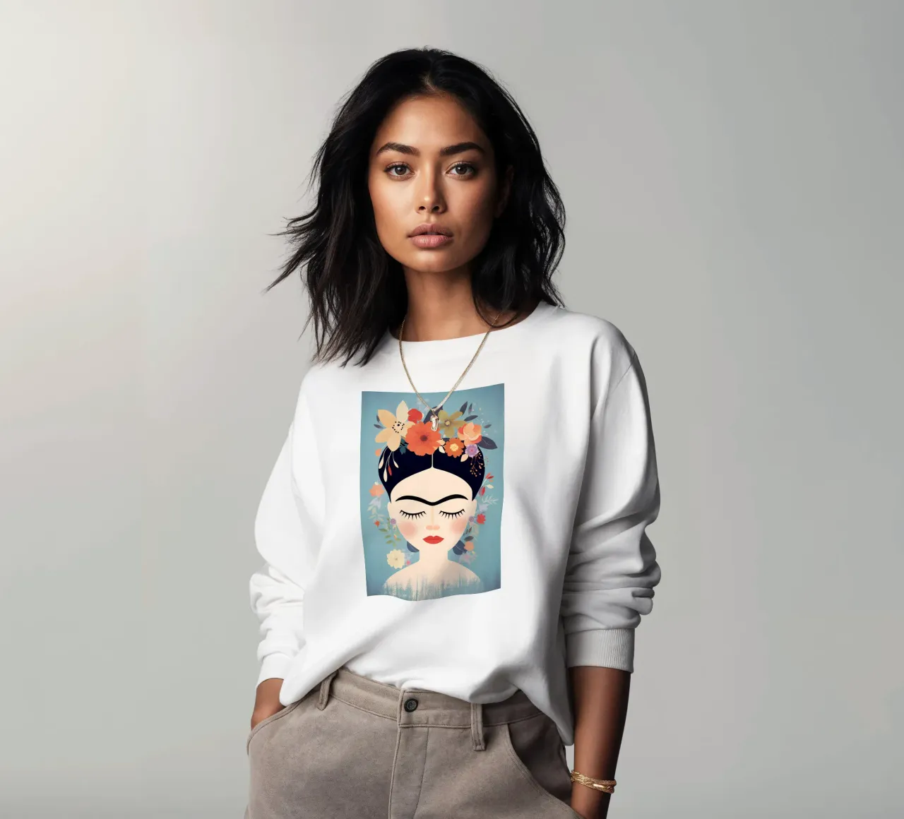 Blumige kleine Frida Kahlo Sweatshirt von Carinaprint