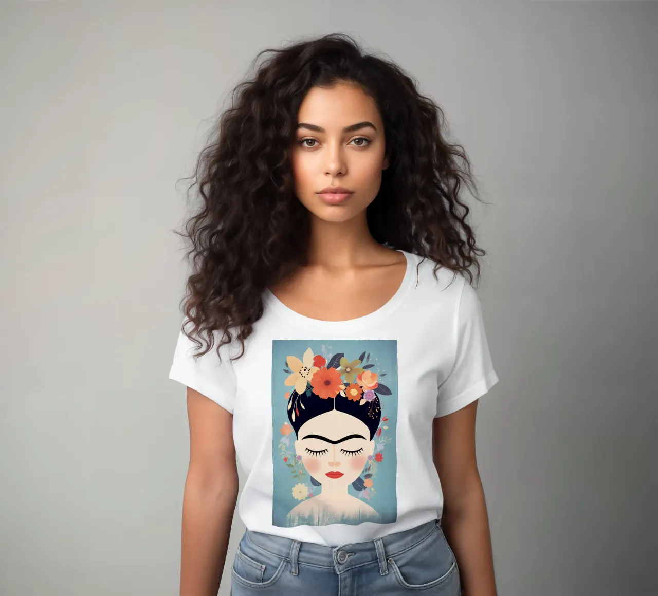 Blumige kleine Frida Kahlo Frauen T-Shirt von Carinaprint