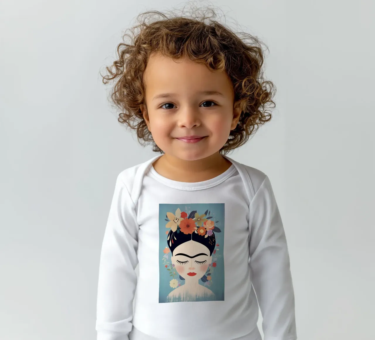 Blumige kleine Frida Kahlo Langarm Babybody von Carinaprint