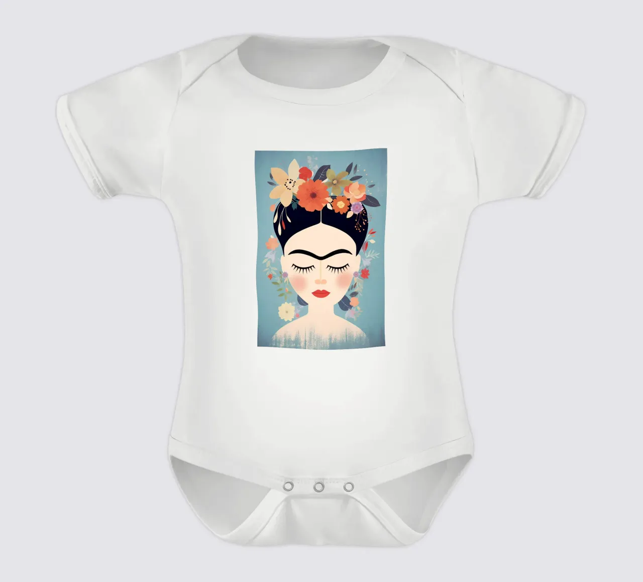 Blumige kleine Frida Kahlo Kurzarm Babybody von Carinaprint