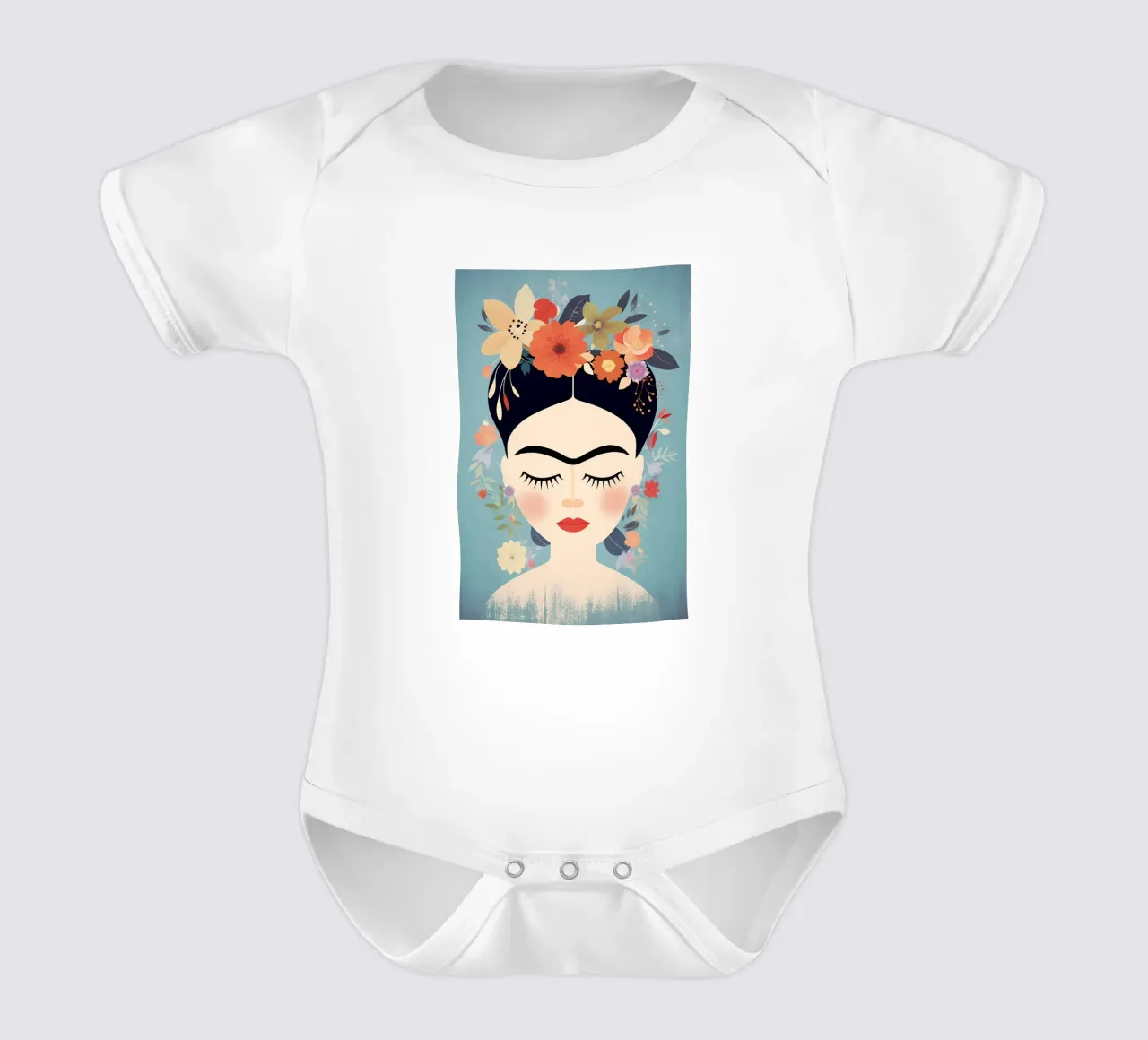 Blumige kleine Frida Kahlo Kurzarm Babybody von Carinaprint