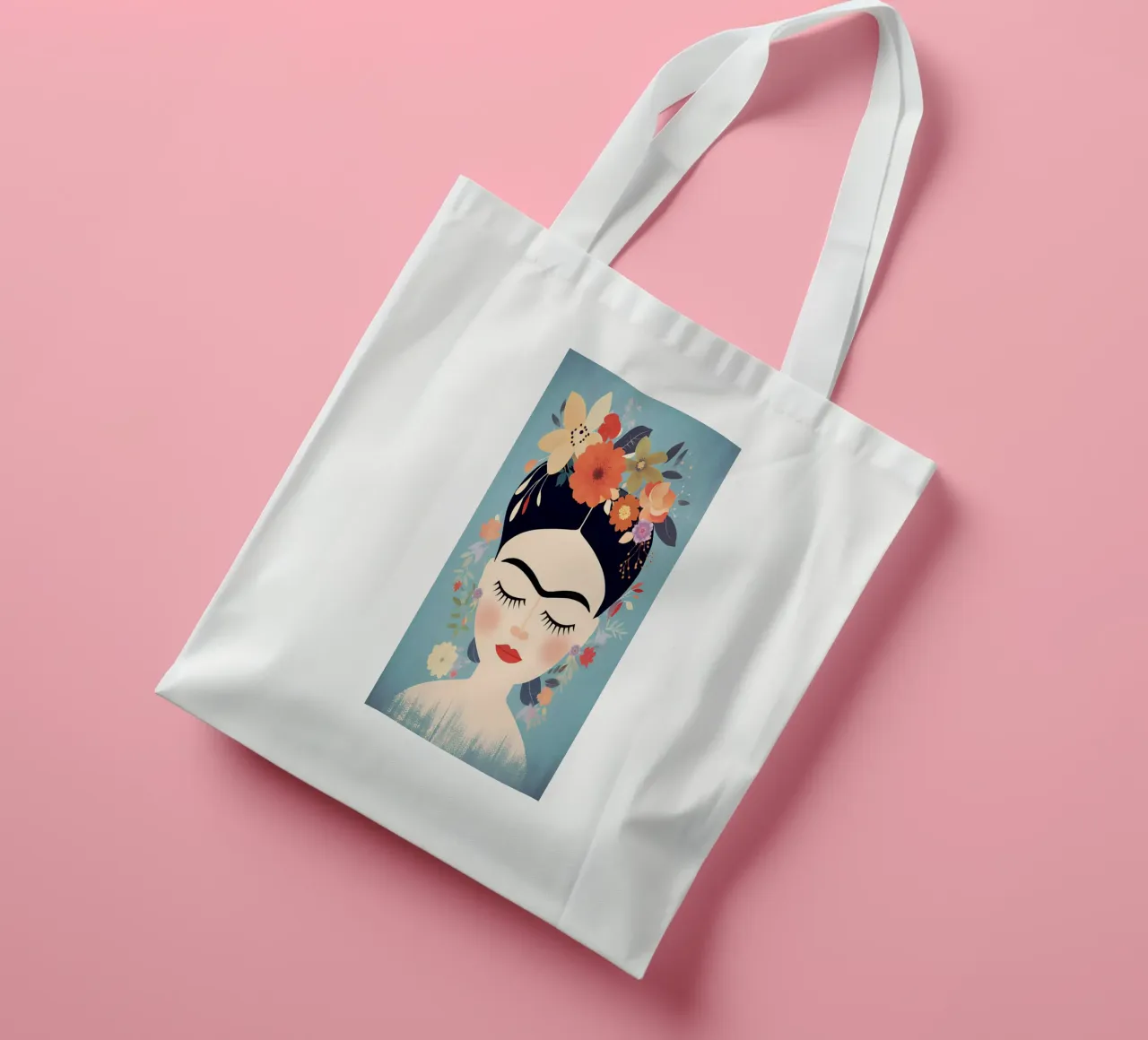 Blumige kleine Frida Kahlo Jutebeutel von Carinaprint