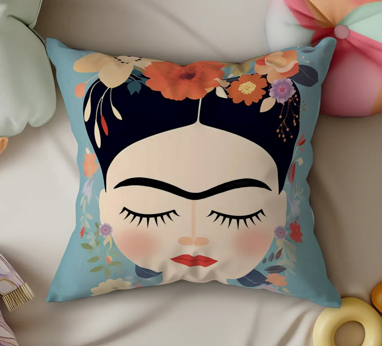 Blumige kleine Frida Kahlo Kissen von Carinaprint