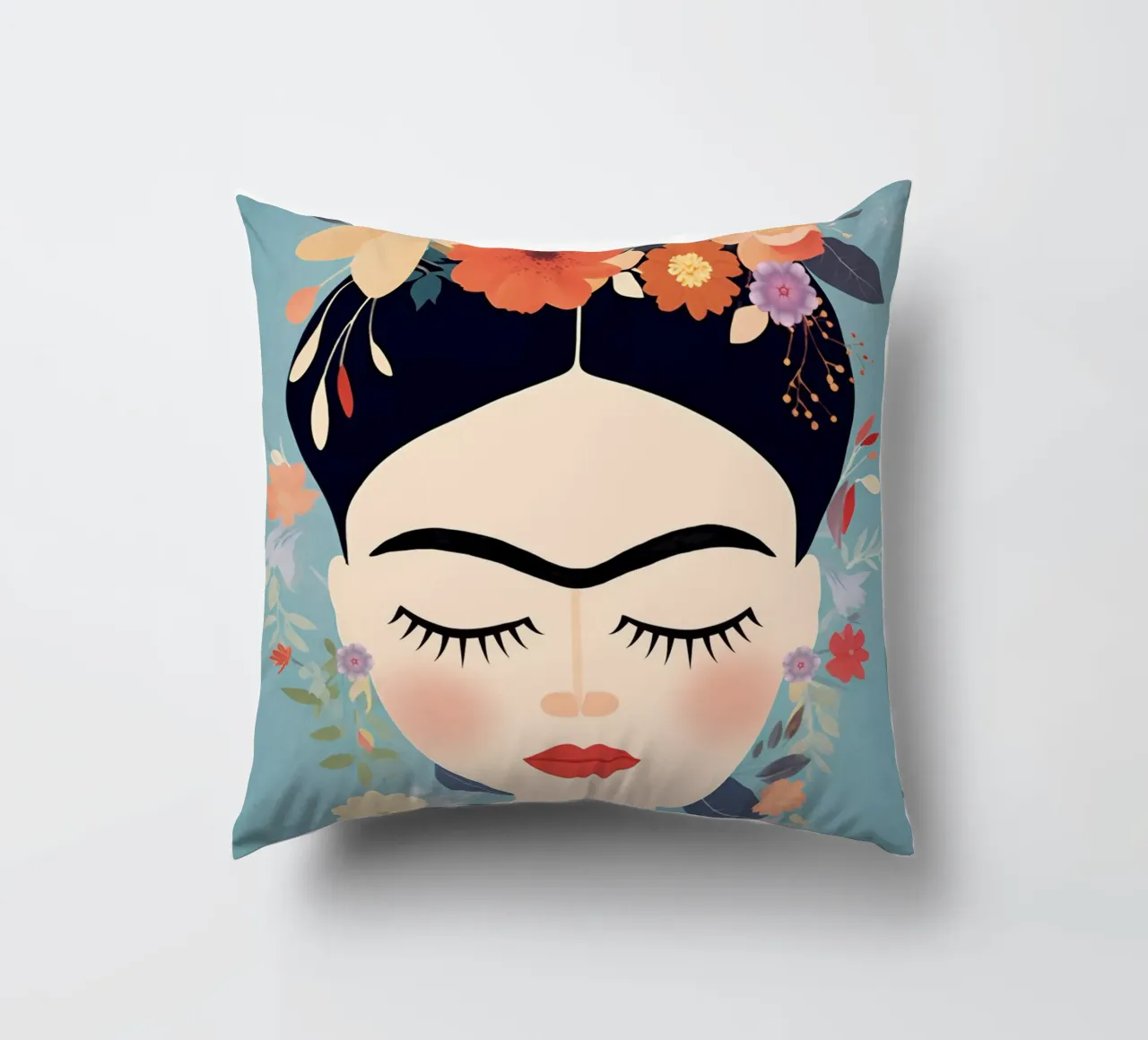 Blumige kleine Frida Kahlo Kissen von Carinaprint