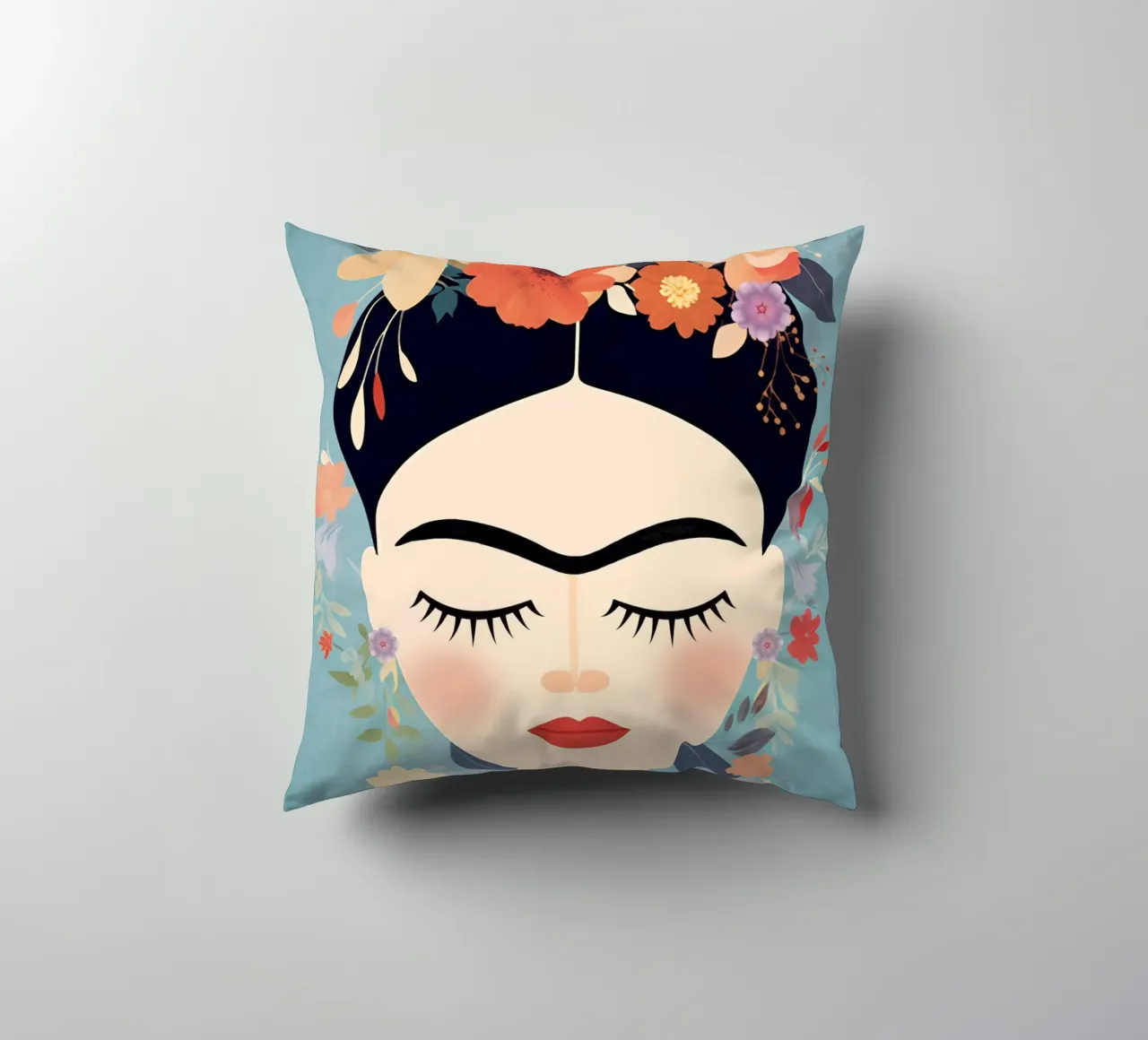 Blumige kleine Frida Kahlo Kissen von Carinaprint