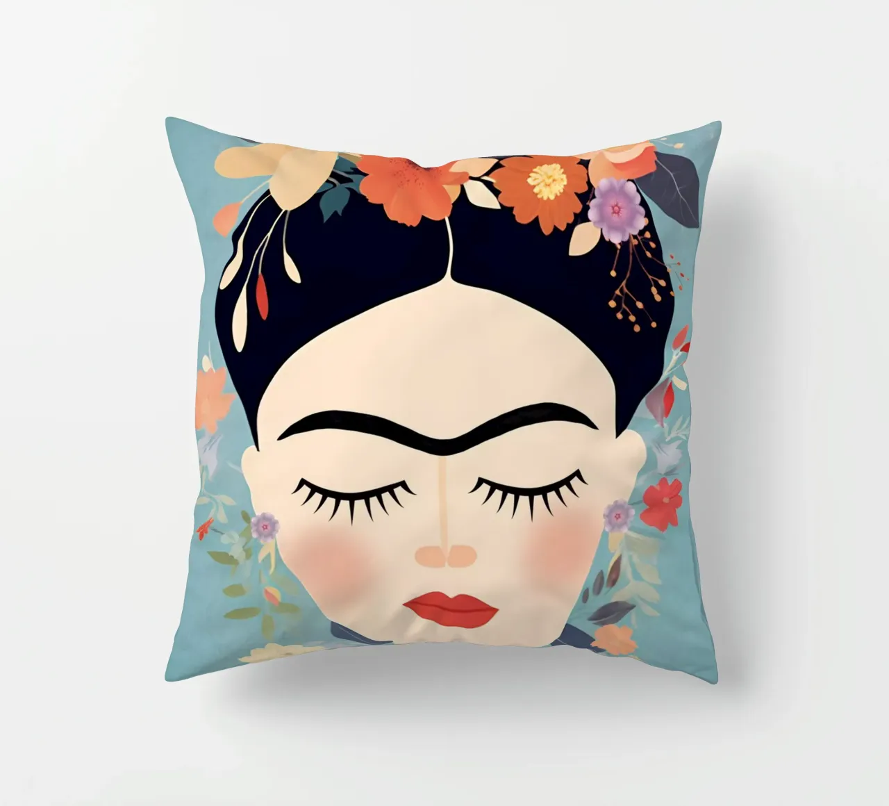 Blumige kleine Frida Kahlo Kissen von Carinaprint