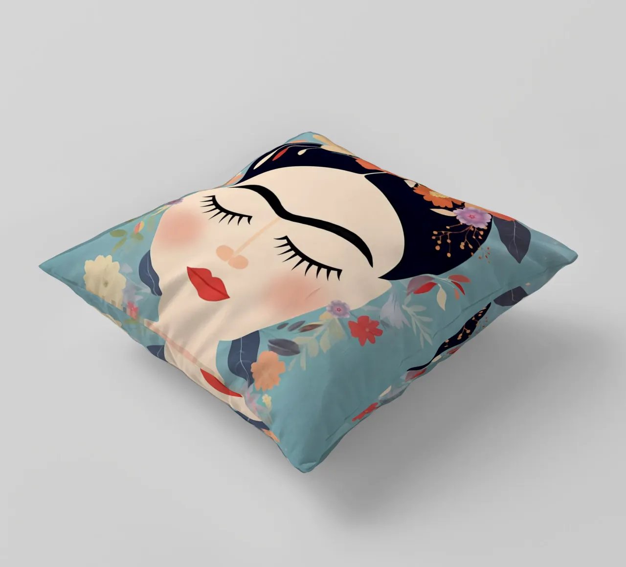 Blumige kleine Frida Kahlo Kissen von Carinaprint