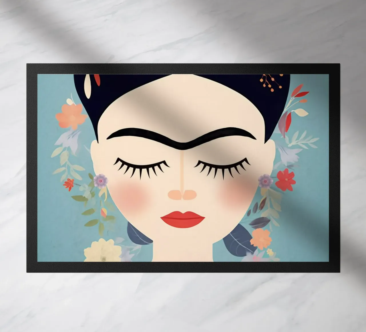 Blumige kleine Frida Kahlo Fußmatte von Carinaprint