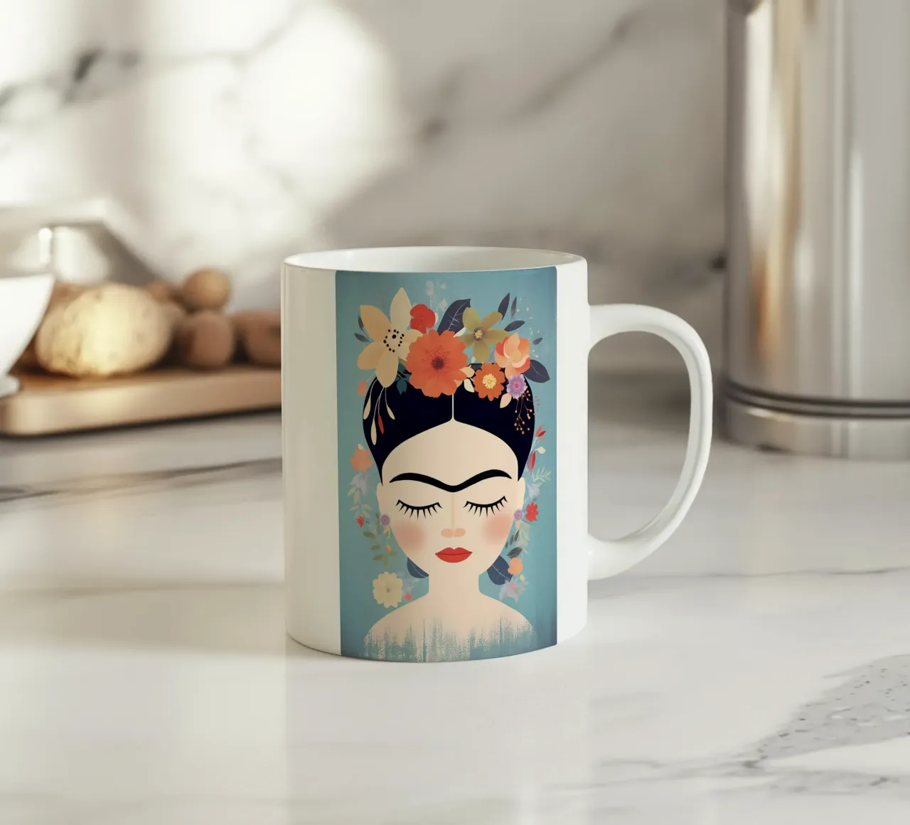 La piccola Frida Kahlo fiorita tazza in ceramica da Carinaprint