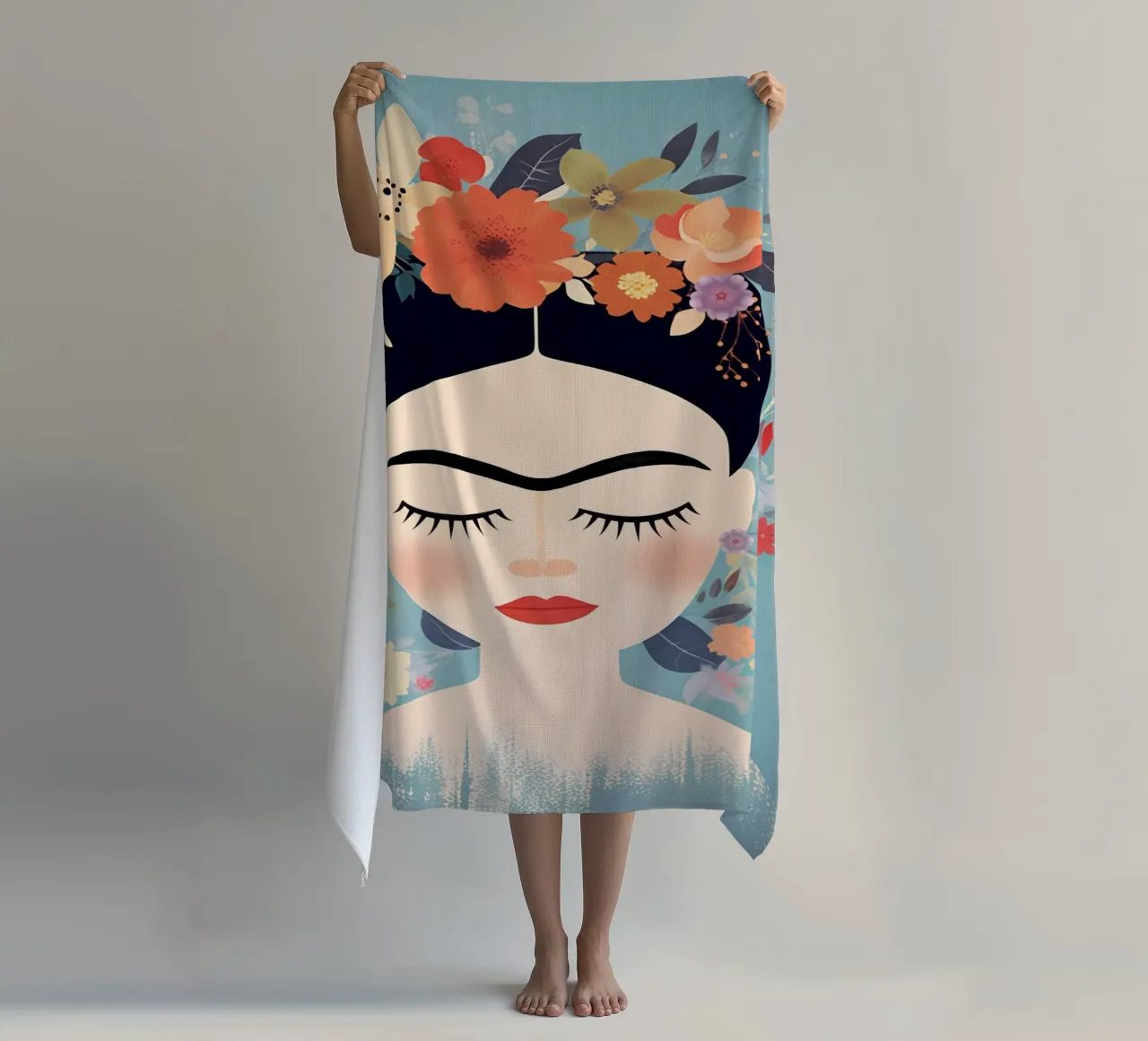 Blumige kleine Frida Kahlo Strandtuch von Carinaprint