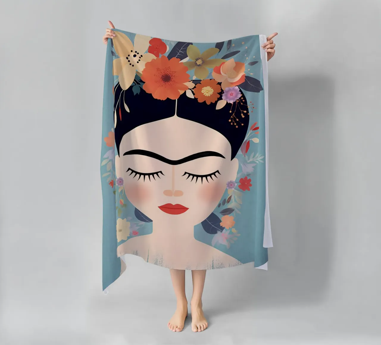 Blumige kleine Frida Kahlo Strandtuch von Carinaprint