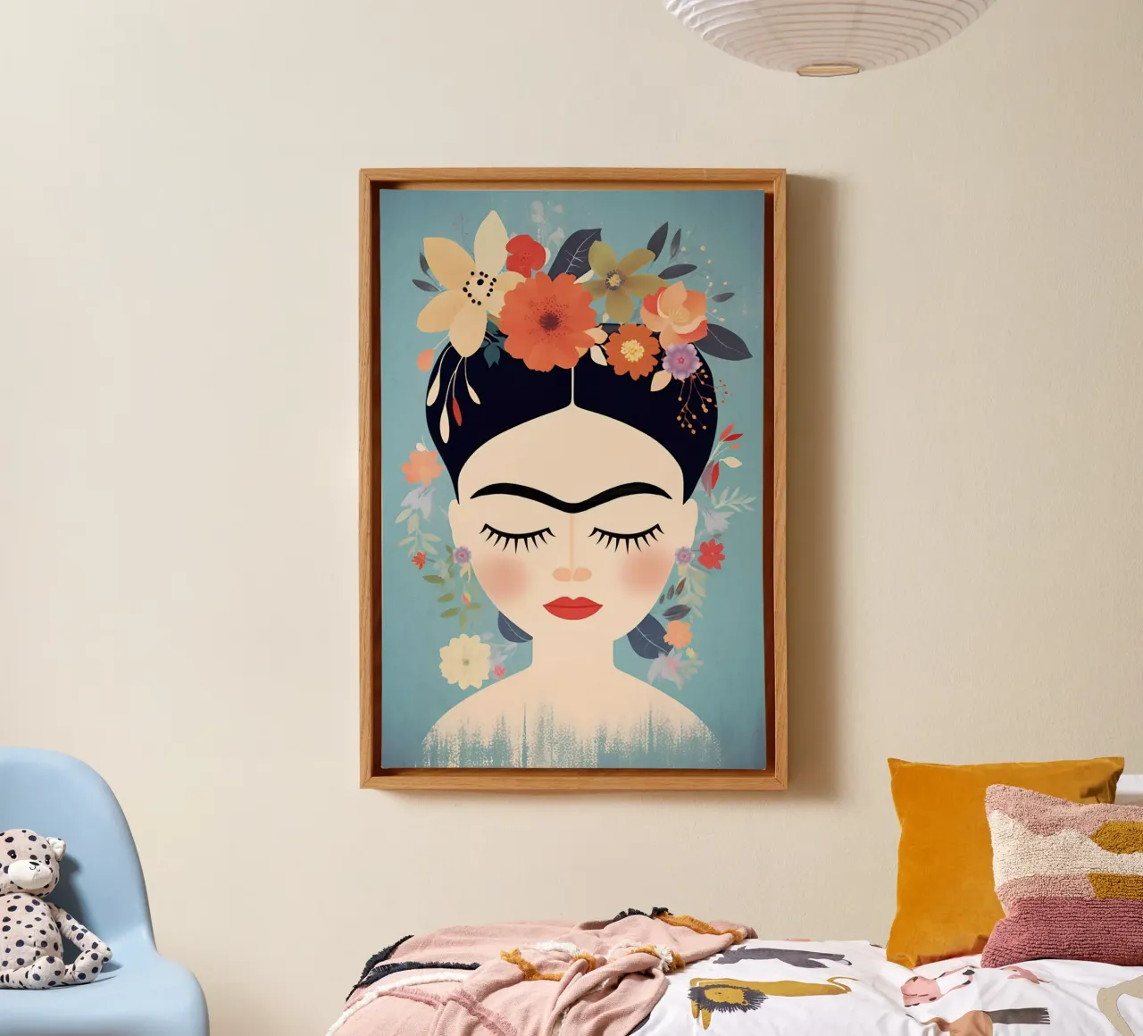 Blumige kleine Frida Kahlo Leinwand von Carinaprint
