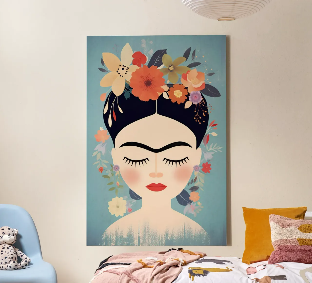Blumige kleine Frida Kahlo Leinwand von Carinaprint