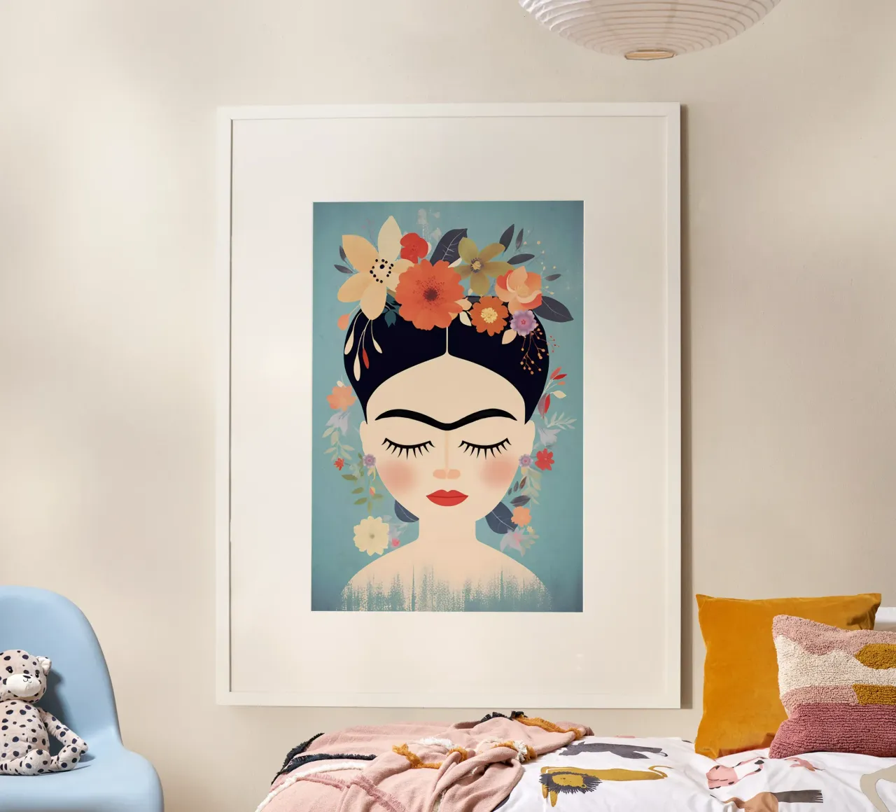 La piccola Frida Kahlo fiorita poster con telaio in alluminio da Carinaprint