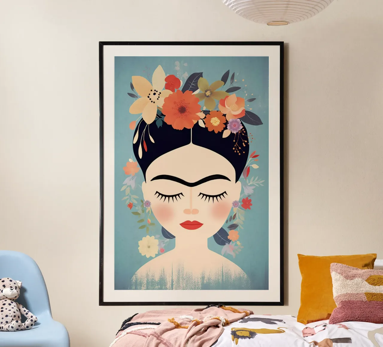 La piccola Frida Kahlo fiorita poster con telaio in alluminio da Carinaprint