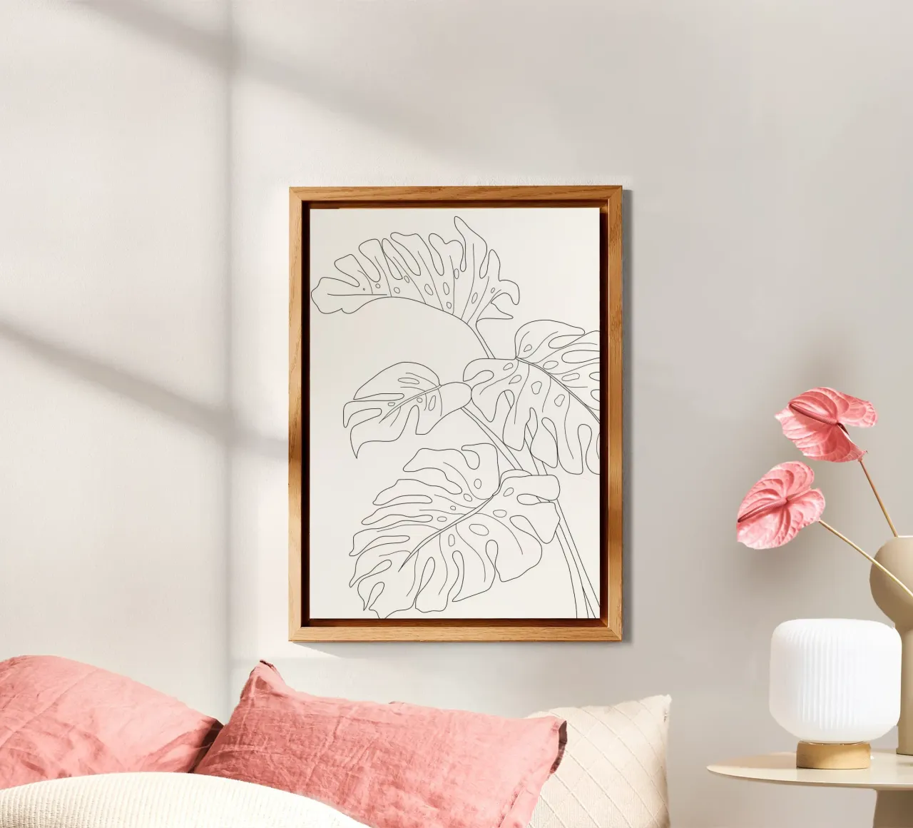 Minimal Line Art Monstera Leaves alluminio dibond da Nadjaa