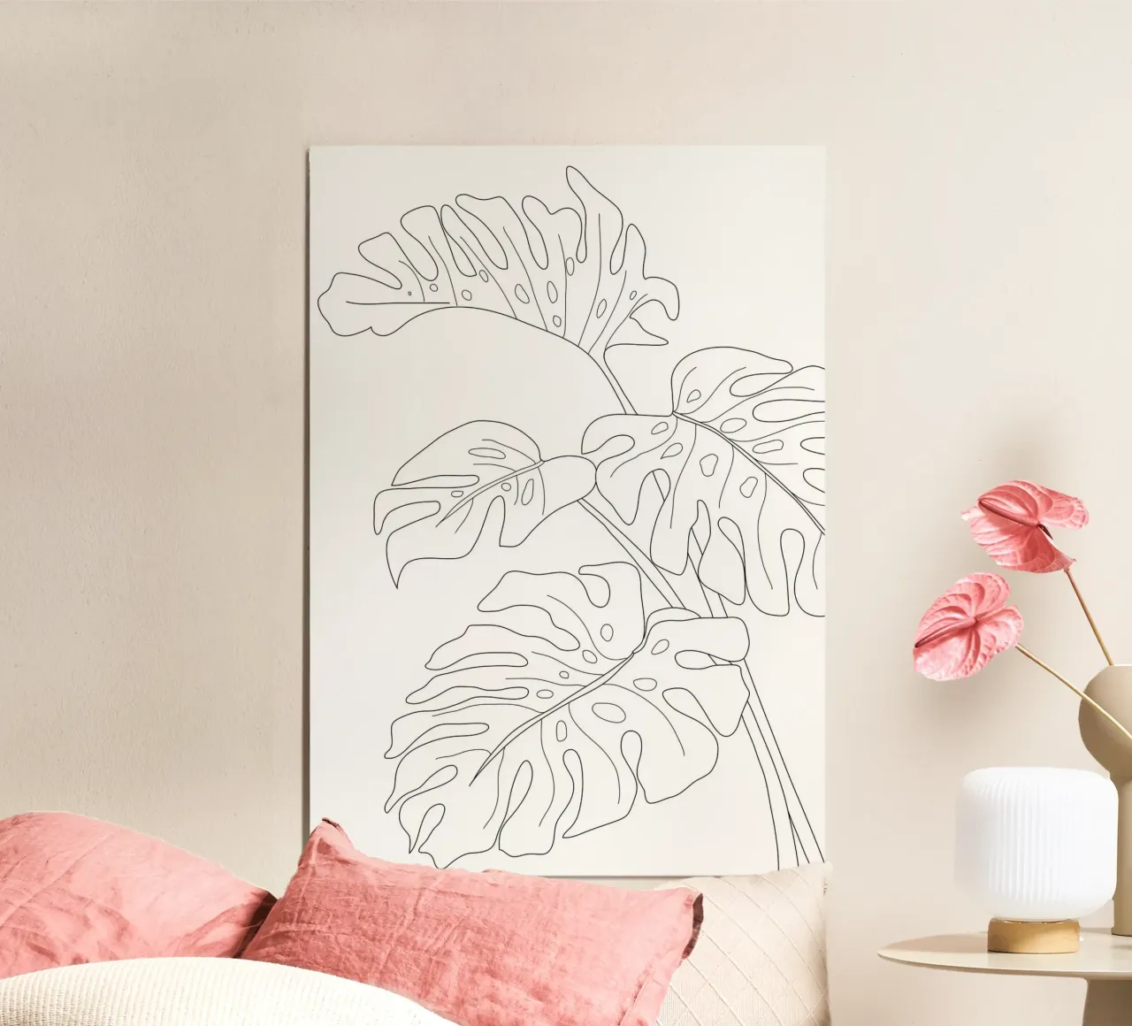 Minimal Line Art Monstera Leaves carta hahnemühle da Nadjaa