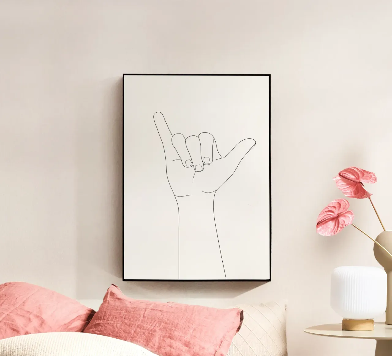 Minimal Line Art Shaka Hand Gesture plexiglass da Nadjaa