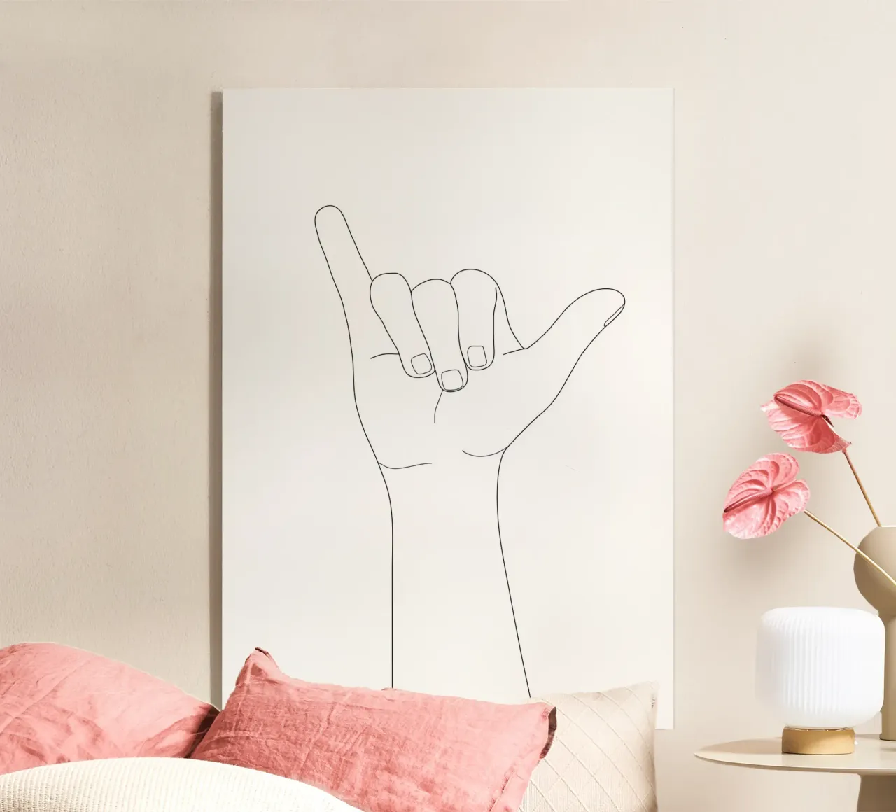 Minimal Line Art Shaka Hand Gesture plexiglass da Nadjaa
