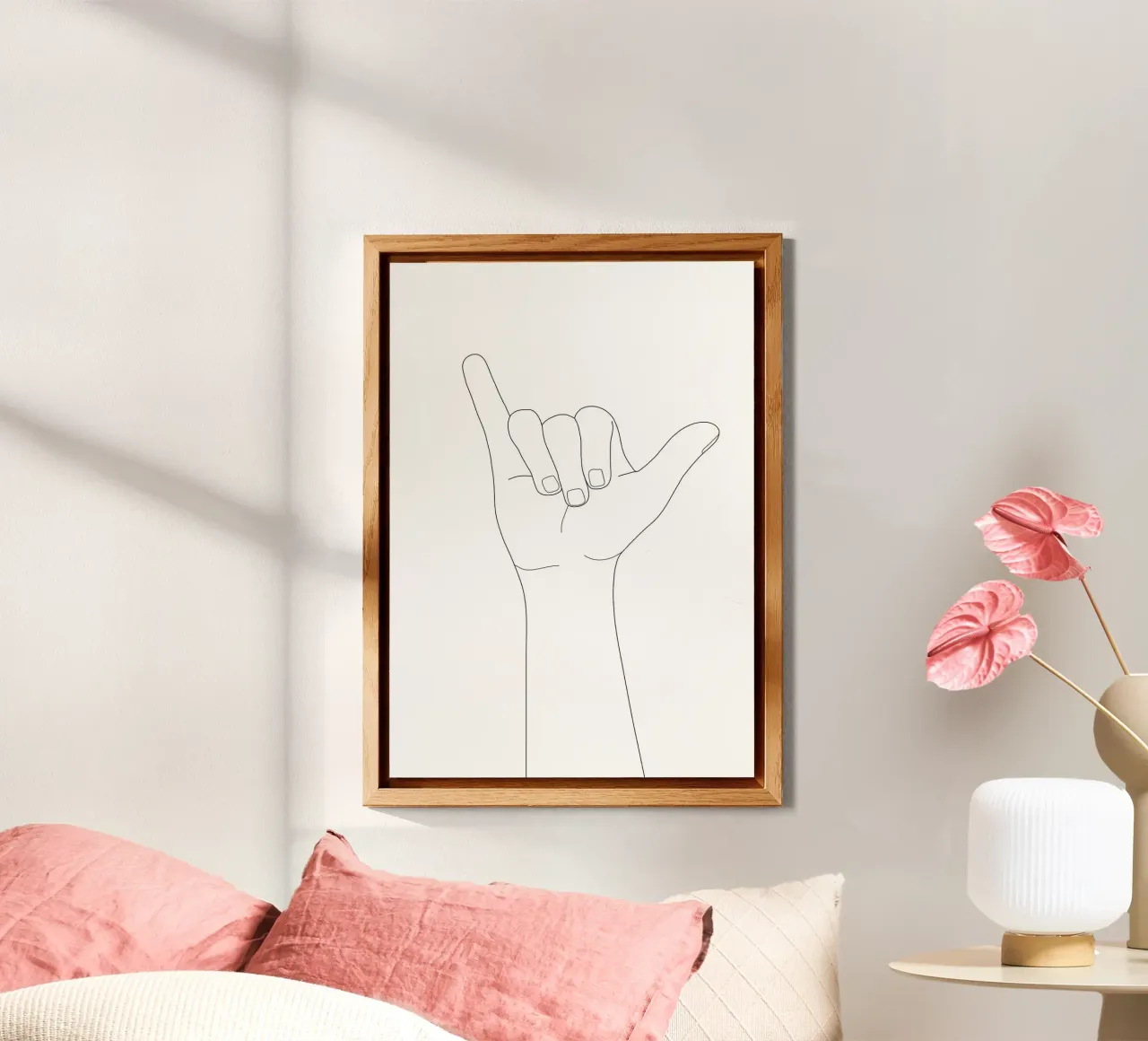 Minimal Line Art Shaka Hand Gesture alluminio dibond da Nadjaa