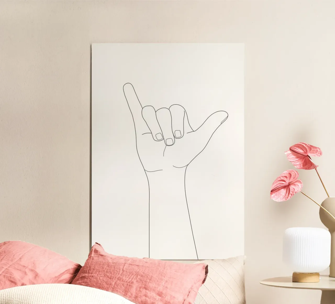 Minimal Line Art Shaka Hand Gesture alluminio dibond da Nadjaa