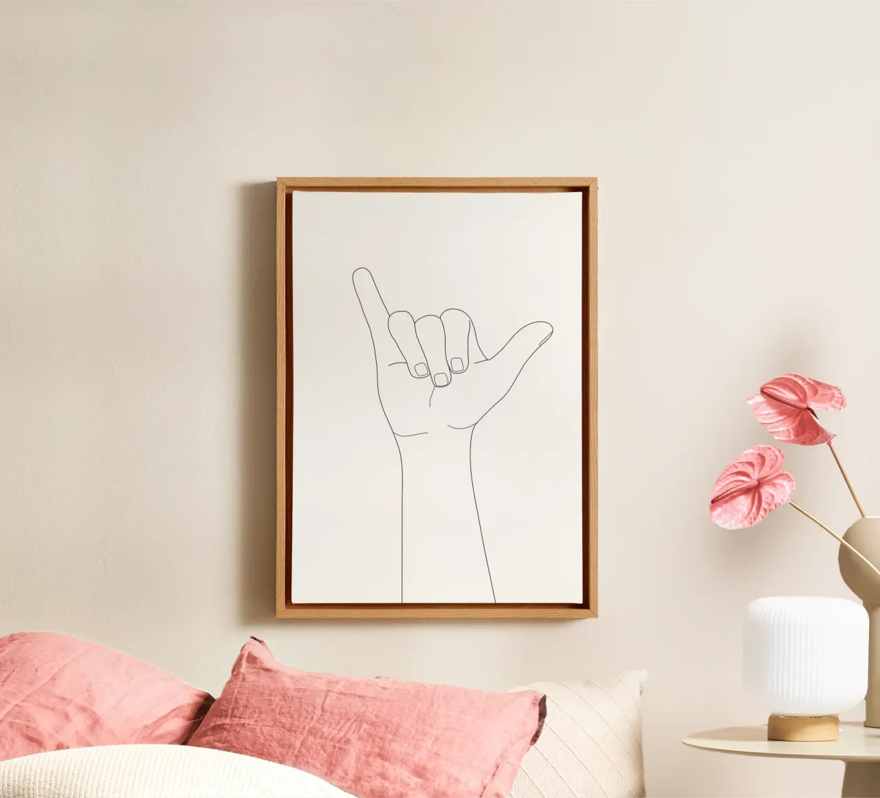 Minimal Line Art Shaka Hand Gesture tela da Nadjaa