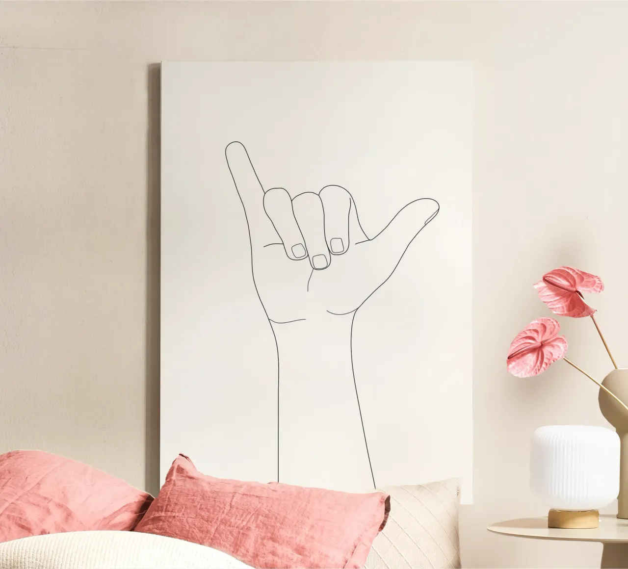Minimal Line Art Shaka Hand Gesture tela da Nadjaa