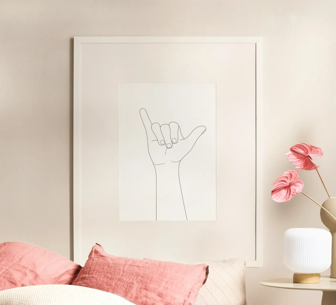 Minimal Line Art Shaka Hand Gesture carta hahnemühle da Nadjaa