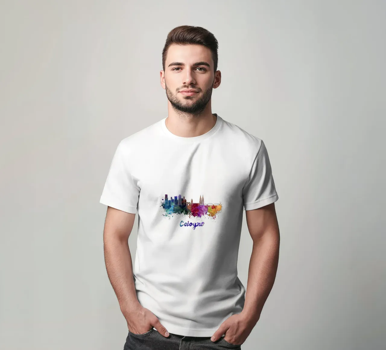 Lo skyline di Colonia in acquerello t-shirt da 🎁 ARTVI-SHOP