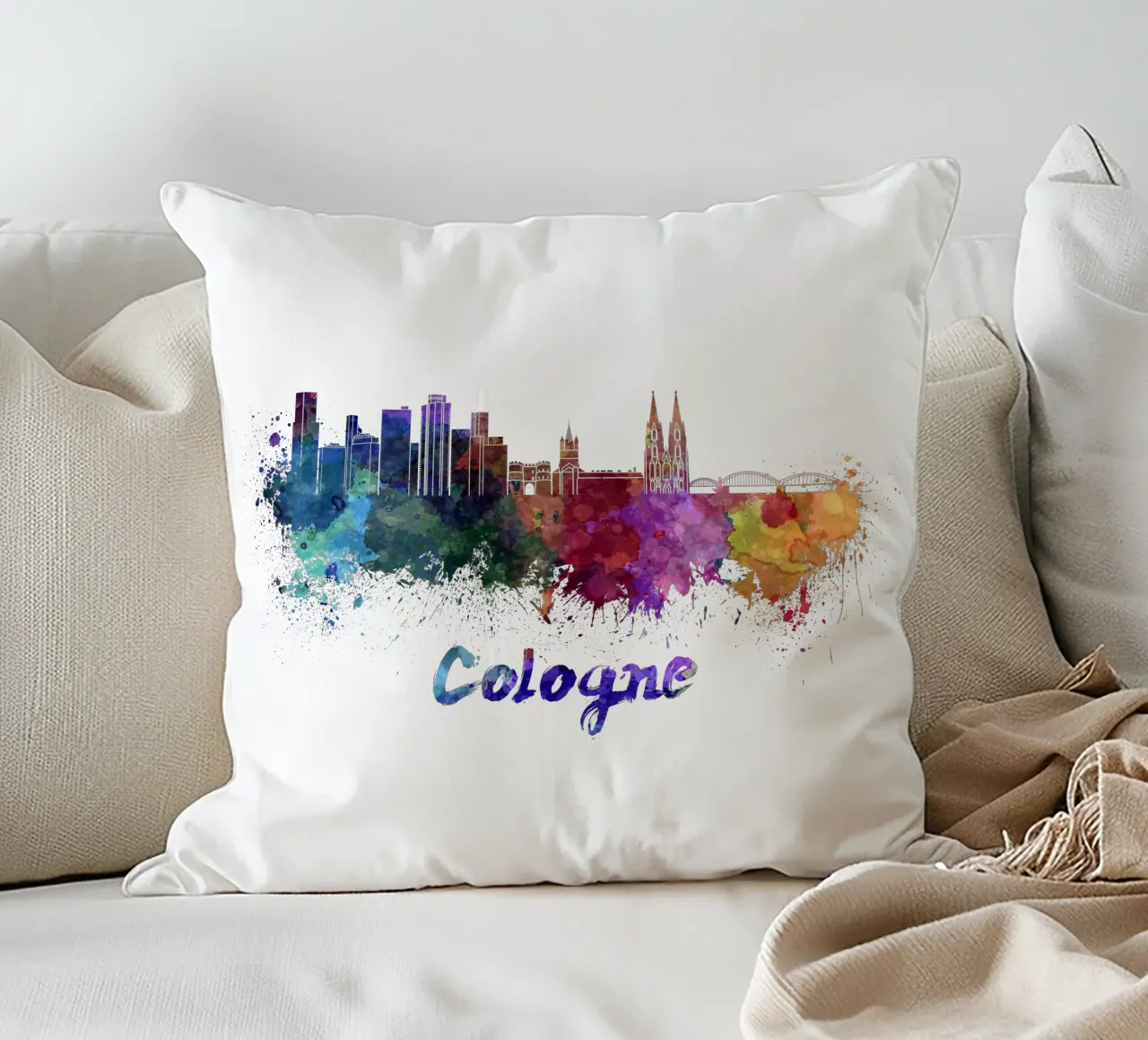 Lo skyline di Colonia in acquerello cuscino da 🎁 ARTVI-SHOP