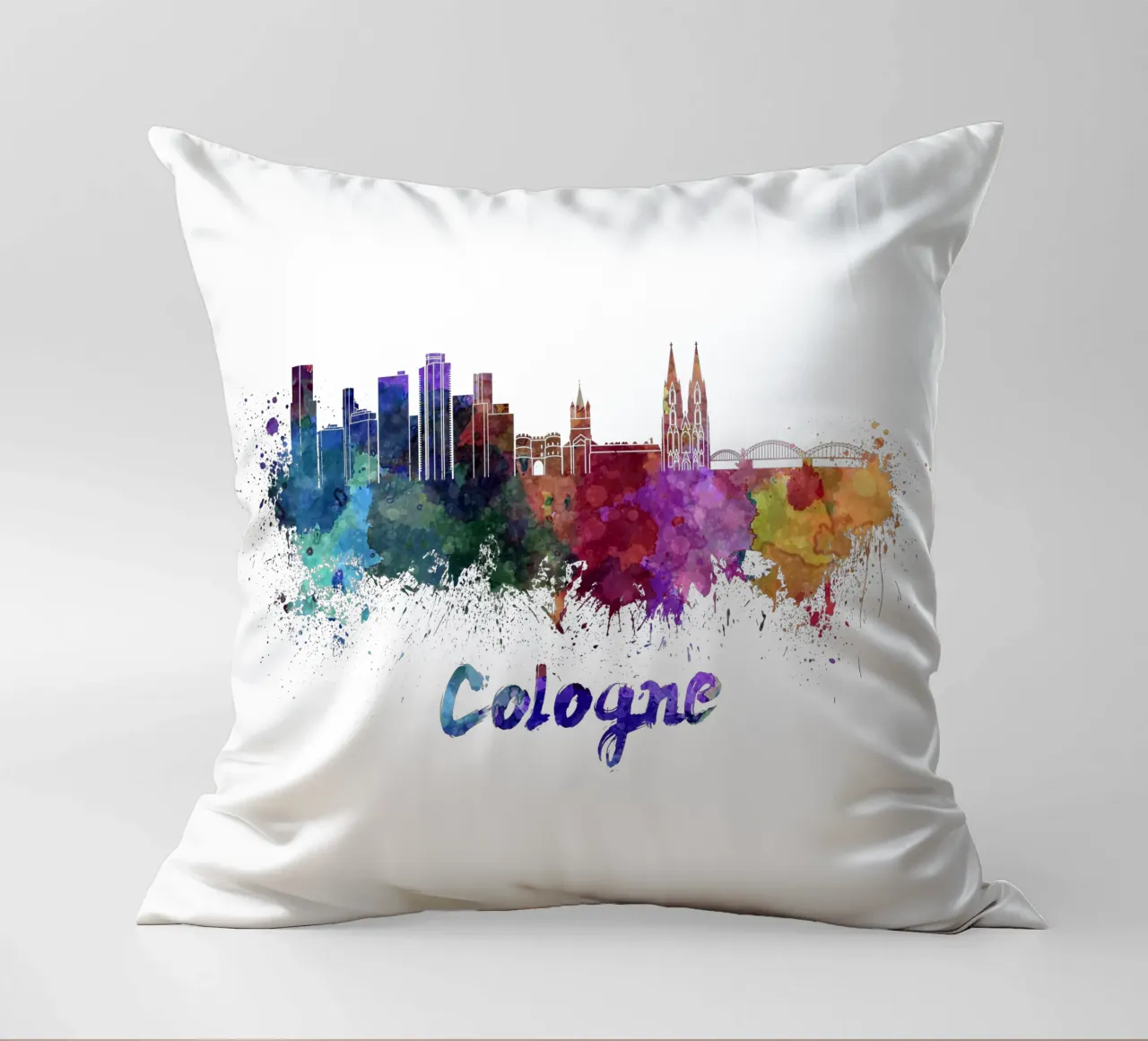 Lo skyline di Colonia in acquerello cuscino da 🎁 ARTVI-SHOP