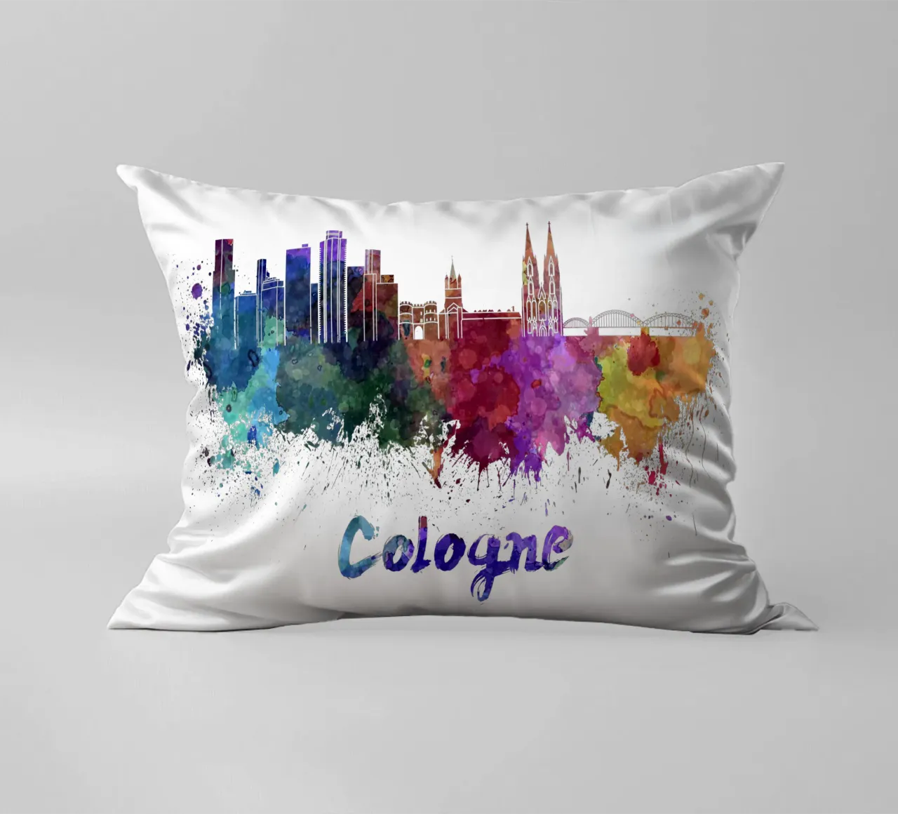 Lo skyline di Colonia in acquerello cuscino da 🎁 ARTVI-SHOP