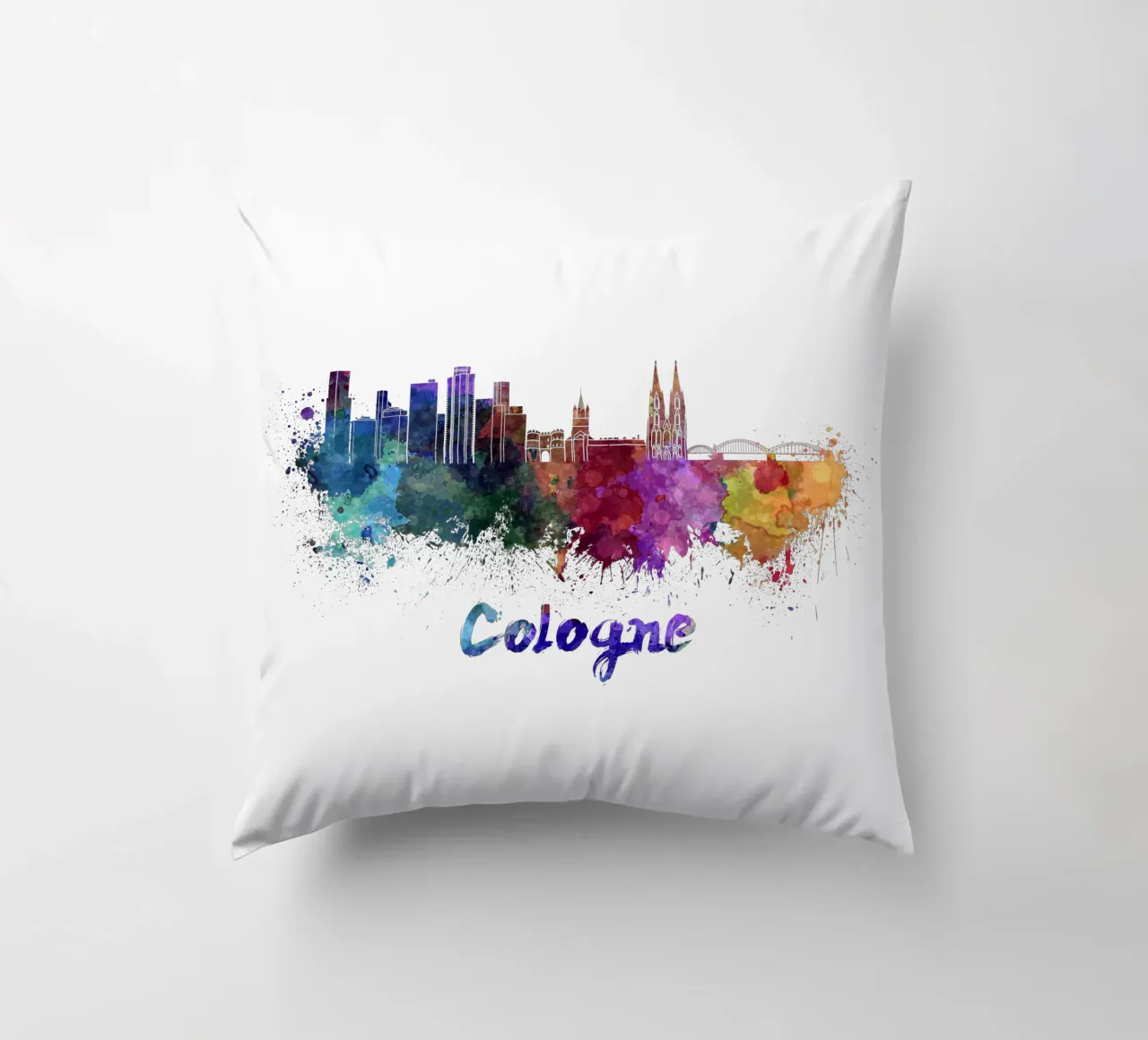 Lo skyline di Colonia in acquerello cuscino da 🎁 ARTVI-SHOP