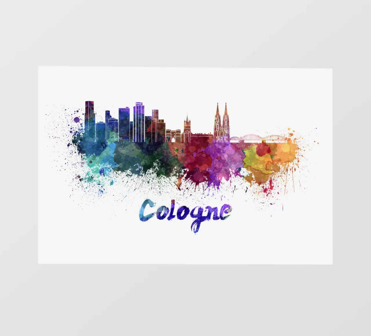 Lo skyline di Colonia in acquerello pellicola backlit da 🎁 ARTVI-SHOP